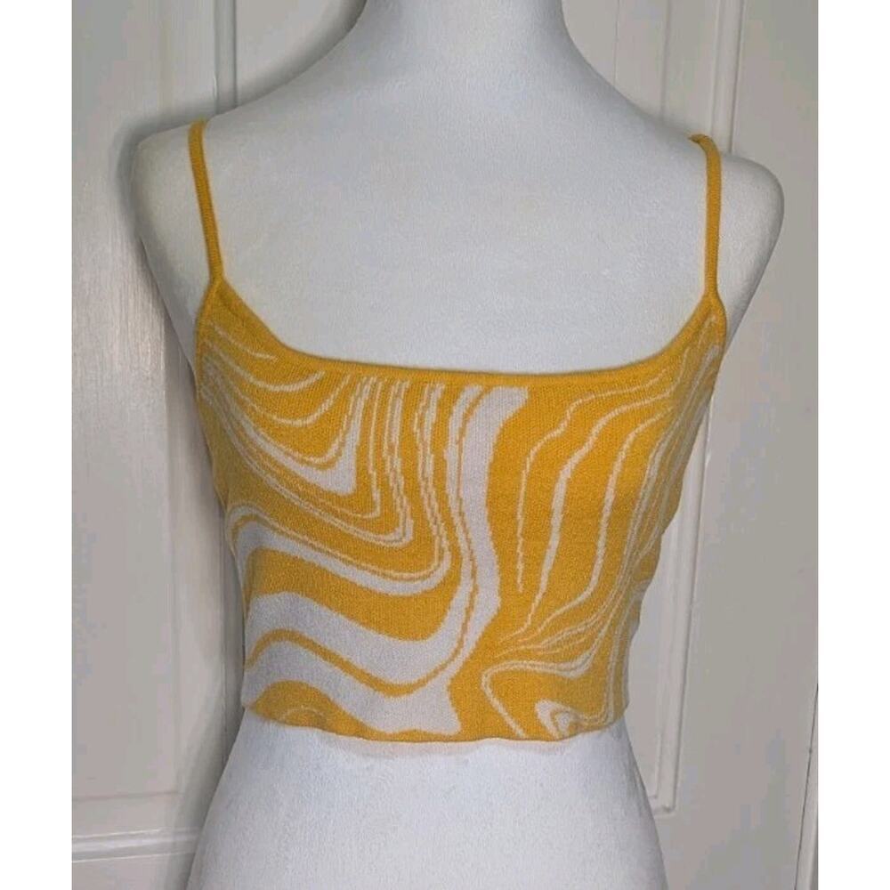 Pacsun Yellow White Swirl Crop Top Women's Beach Festival Small (912)